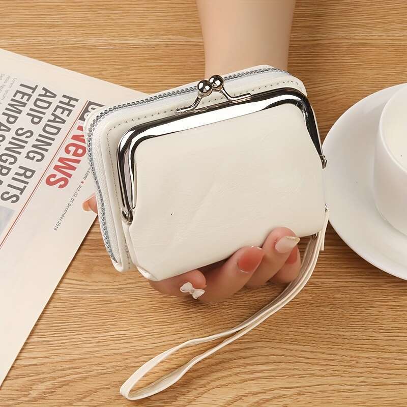 Mini credit card holder, retro kiss button coin purse, women's fashionable wallet and wrist bag