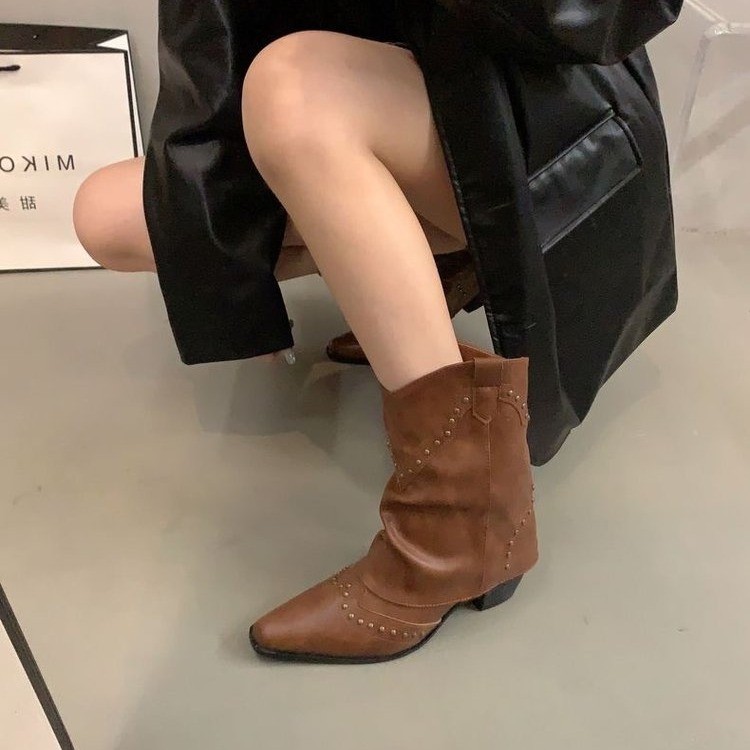 Women Boots Fashion Design Sense Chunky Heel Versatile Triple Black Brown Khaki Free shipping