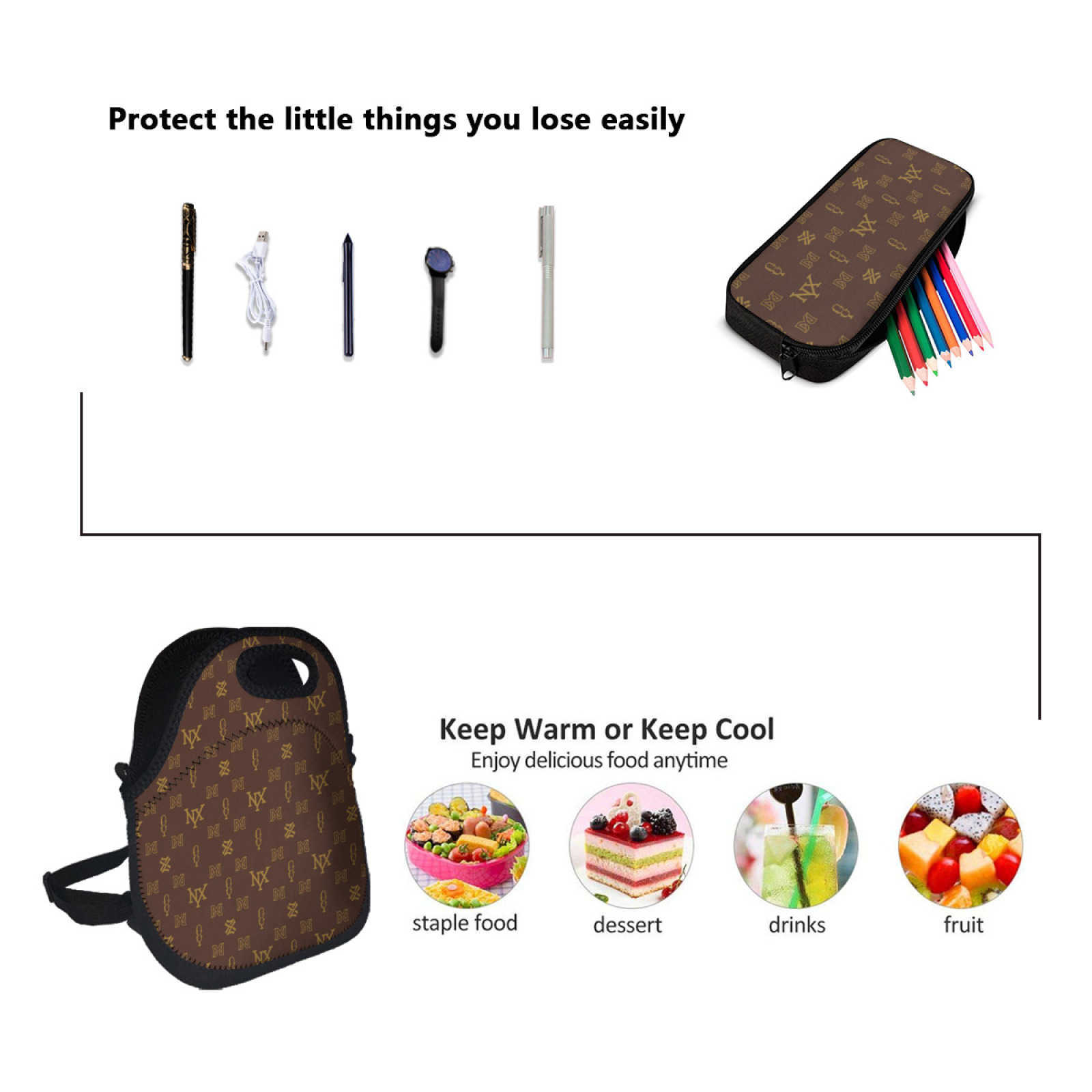 NXY Letter Decor Designer Lunch Bag Brand Cosmetic Bag Set Classic Lunch Thermal Cooler Food Insulated Lunch Bag Office Work Container