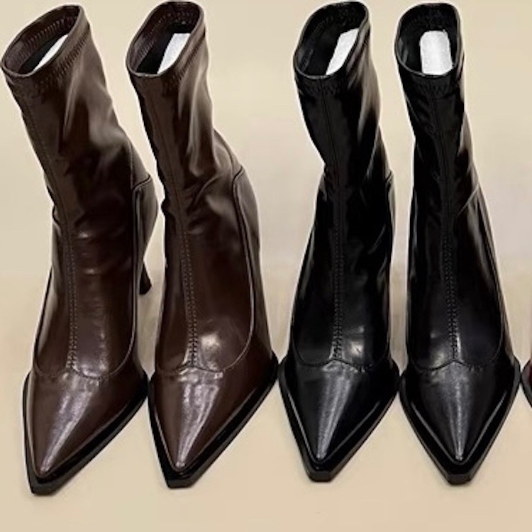Women Boots Simple Design Versatile Pointed Toe High Heel Triple Black Brown Free shipping