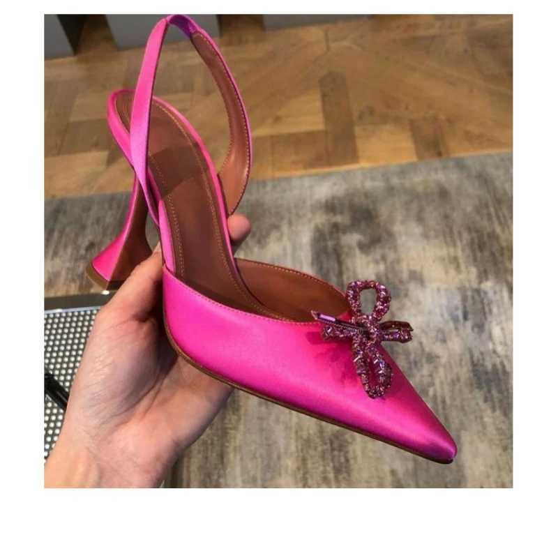 2021summer New hot Stiletto Heel Pointed Toe Strap High-Heeled Sandals Wens Rhinestone Bow Pumps Z250122