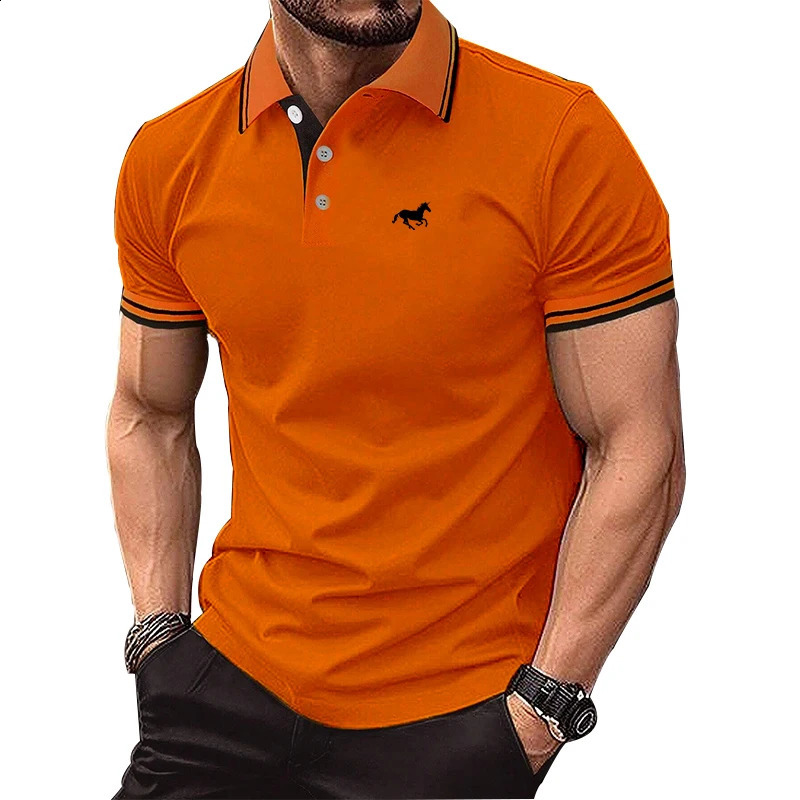 100 Polyester Men Quick Drying Short Sleeve Polo Shirt Summer Fashion Slim Fit Pure Color Print Tops 250113Z