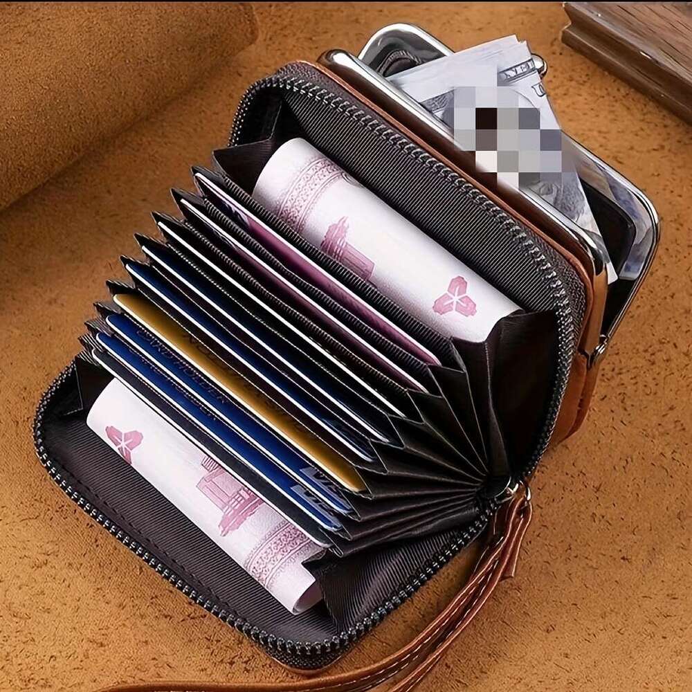 Mini credit card holder, retro kiss button coin purse, women's fashionable wallet and wrist bag