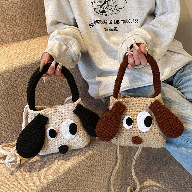 Free Shipping New Designer Bag Cartoon Cute Handheld Bag Wool Big Ear Dog Handmade Hook Woven Bag Multifunctional Bag Women's Crossbody Bag