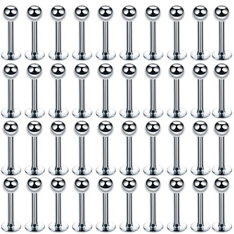 40Pcsset 316L Stainless Steel Labret Ear Studs Lip Rings Set Inlaid Shiny Simple Style Body Piercing Jewelry Gift 250110