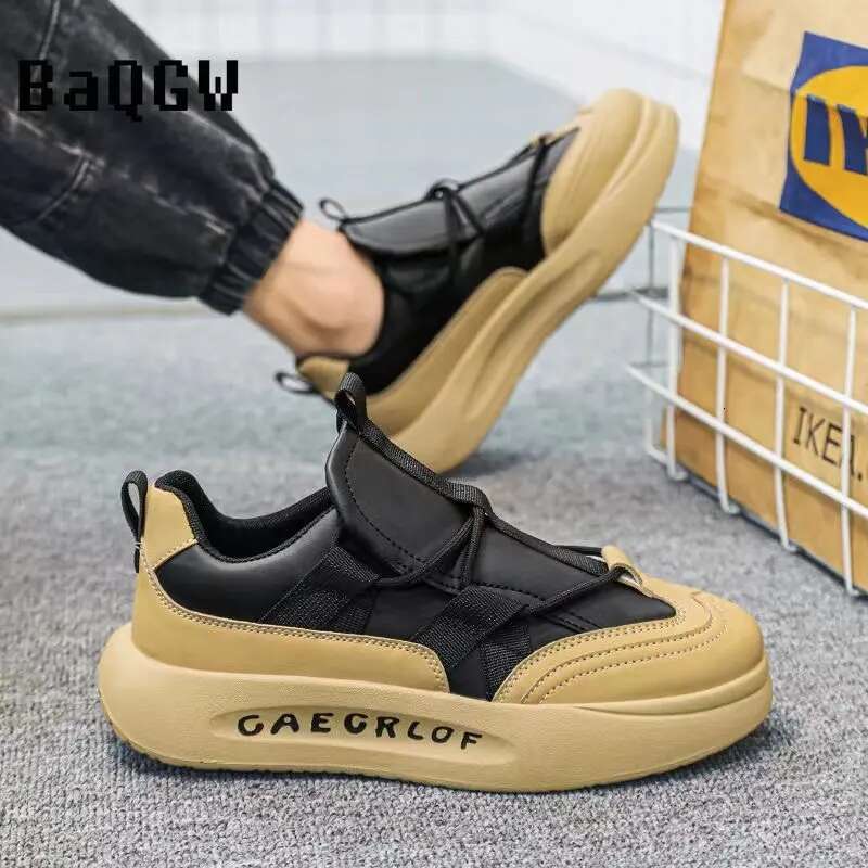 Men Fashion Running Designer Leather Patchwork Breathable Height Increased Platform Chunky Sneakers Loafers Shoes
