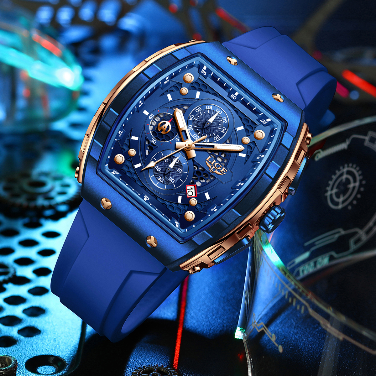 LIGE Top Brand Luxury Square Quartz Watches for Men Fashion Casual Sport 50M Waterproof Man Watch Auto Date Military Chronograph Local warehouse