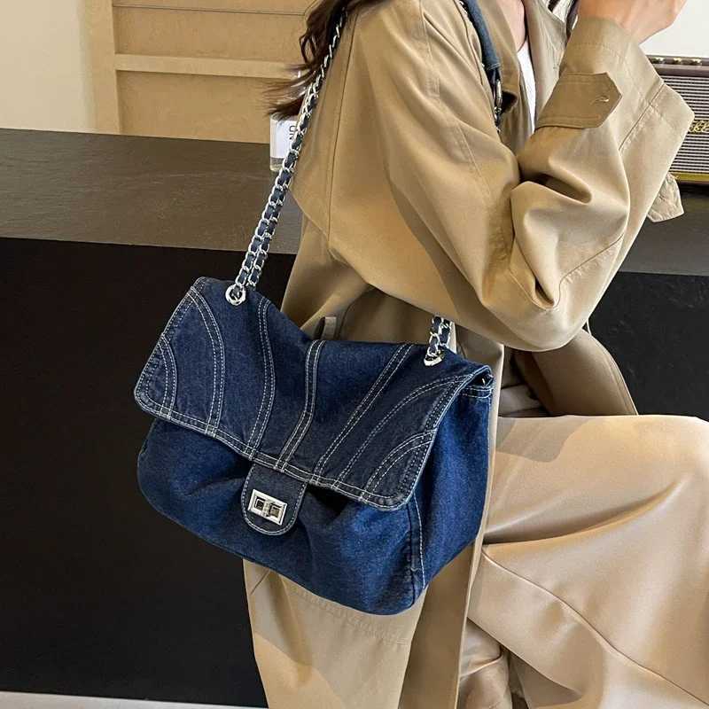 Fashion Luxury Women Washed Denim Canvas Lady Chain Shoulder Strap Messenger Bag Woman Satchel Handbag Purse Hobos Crossbody Bag Y250121