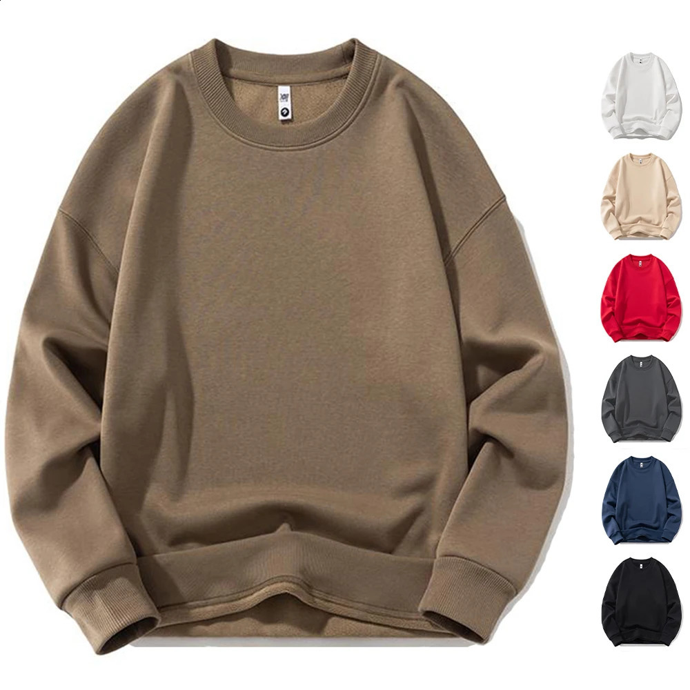 Winter Heavy Weight Warm Fleece Sweatshirts Men High Quality Crewneck Hoodies For Sudaderas Sin Capucha 250114Z