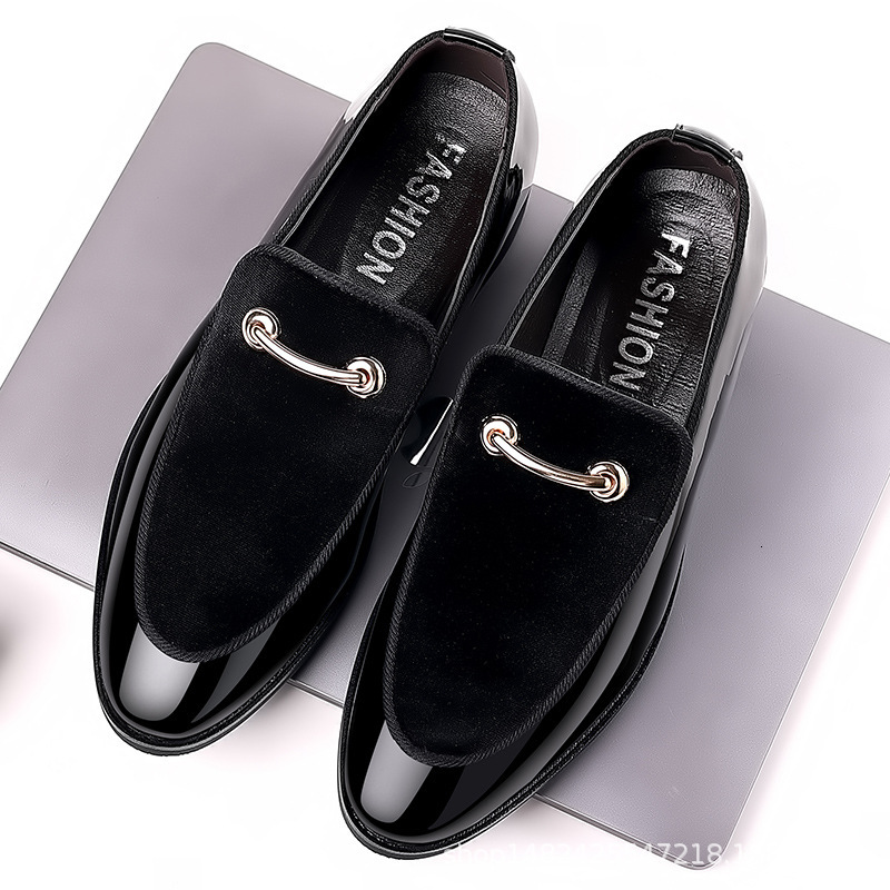 Suede Patent Leather Slip-on Shoes - Casual Korean Fashion, Wedding & Hairdresser