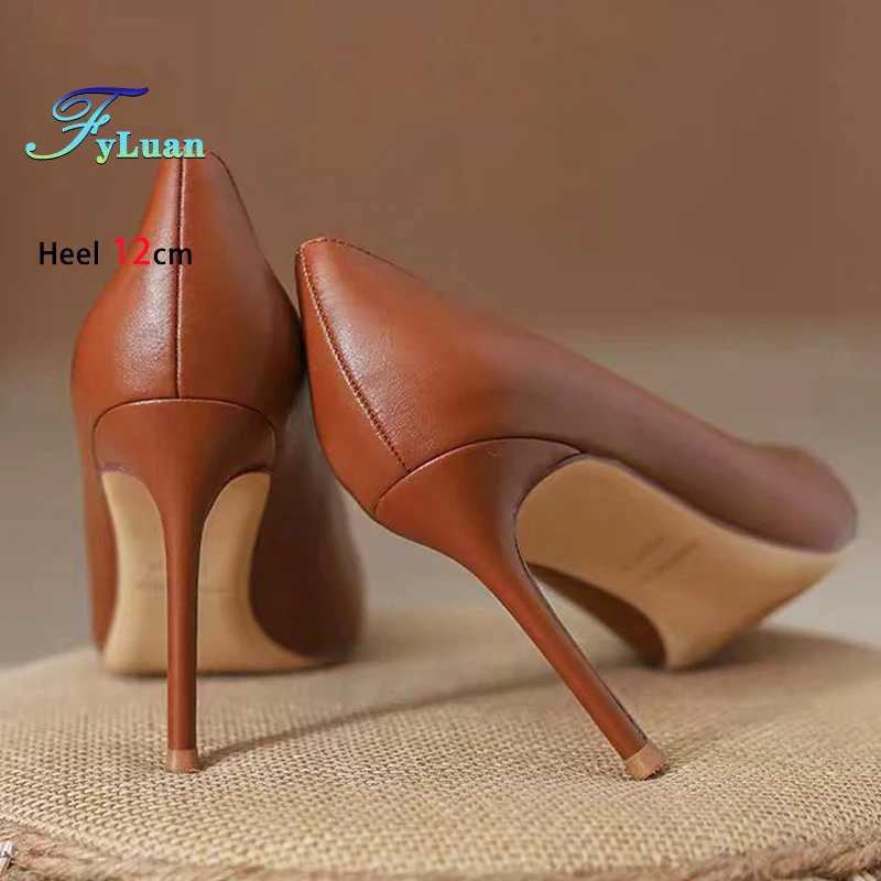 Size 35-45 hot Ladies Brown High H New Pointed Elegant Wen Shoes All-match 8CM 10CM 12CM Shallow Stiletto Off Party Pumps Z250122