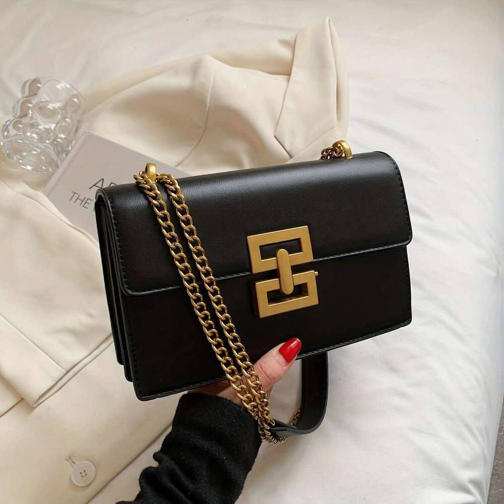Minimalist classic crossbody bag, square PU leather flip wallet, women's casual handbag and shoulder bag
