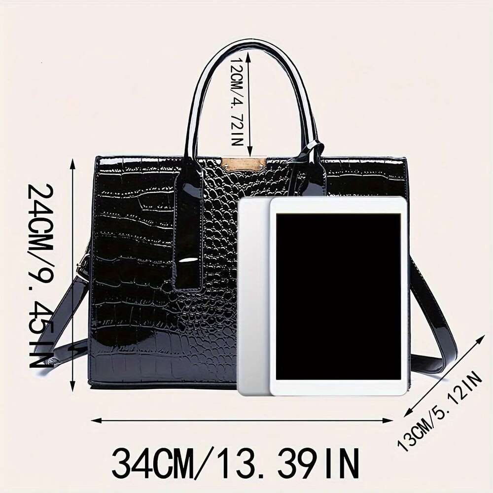 Solid color crocodile patterned square tote classic and fashionable shoulder bag, women's textured commuting bag