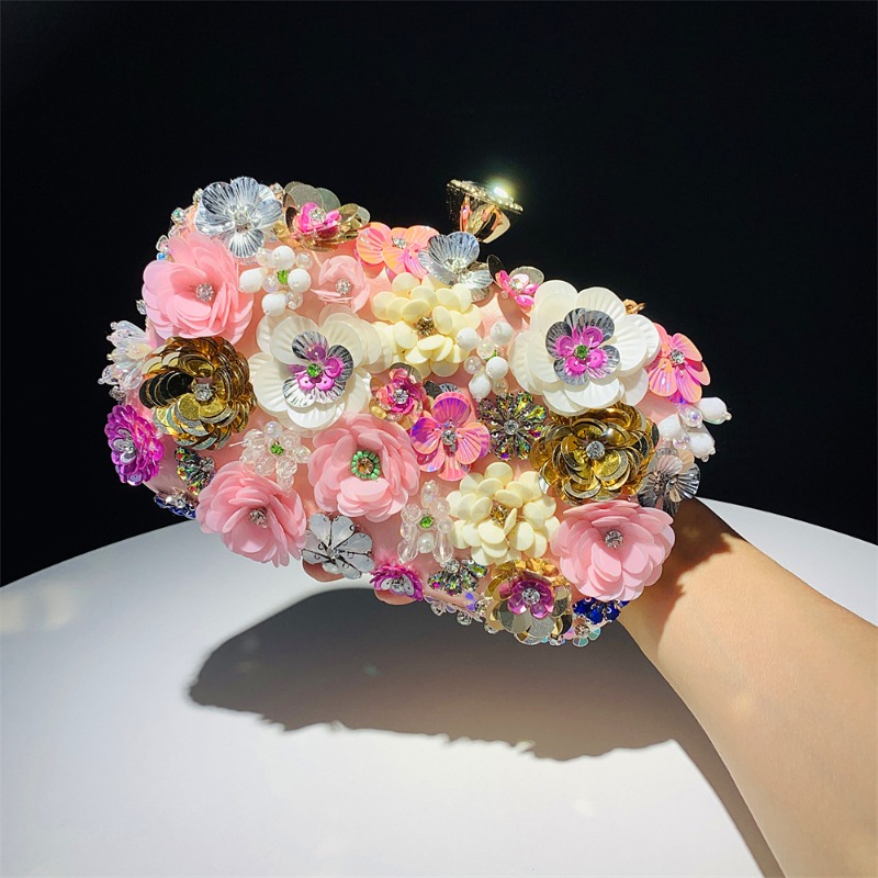 Fashion Evening Bag Ladies Handmade Flowers Beaded Bag Banquet Wedding Party Bag