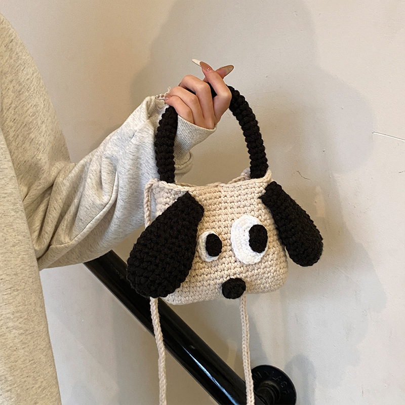 Free Shipping New Designer Bag Cartoon Cute Handheld Bag Wool Big Ear Dog Handmade Hook Woven Bag Multifunctional Bag Women's Crossbody Bag