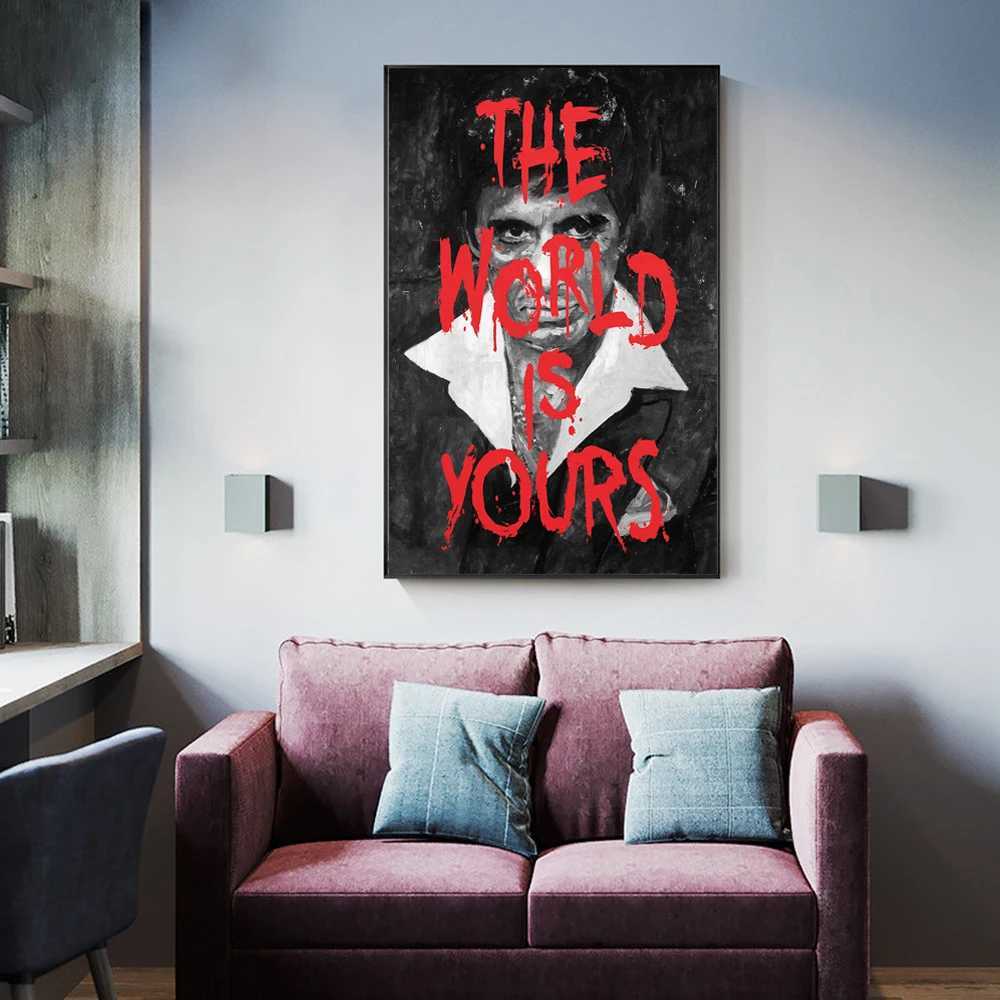 The World is Your Movie Poster Scar Face Tony Montana Painting Wall Art Canvas Printing Decoration Y250122