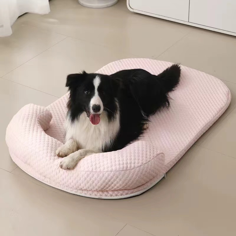 Dog Cooling Mat Memory Foam Cooling Fabric Dog Crate Bed with Pillow, Removable Washable Cover Dog Mattress for Large Medium Dogs and Cats Kennel Pad 