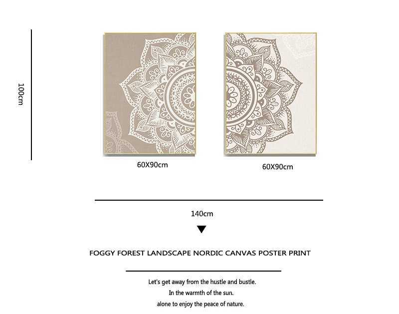 Bohen Mandala Floral Beige Wall Art Print Poster Picture Canvas Painting Living Room Interior Yoga Room Decor No Frame Y250122