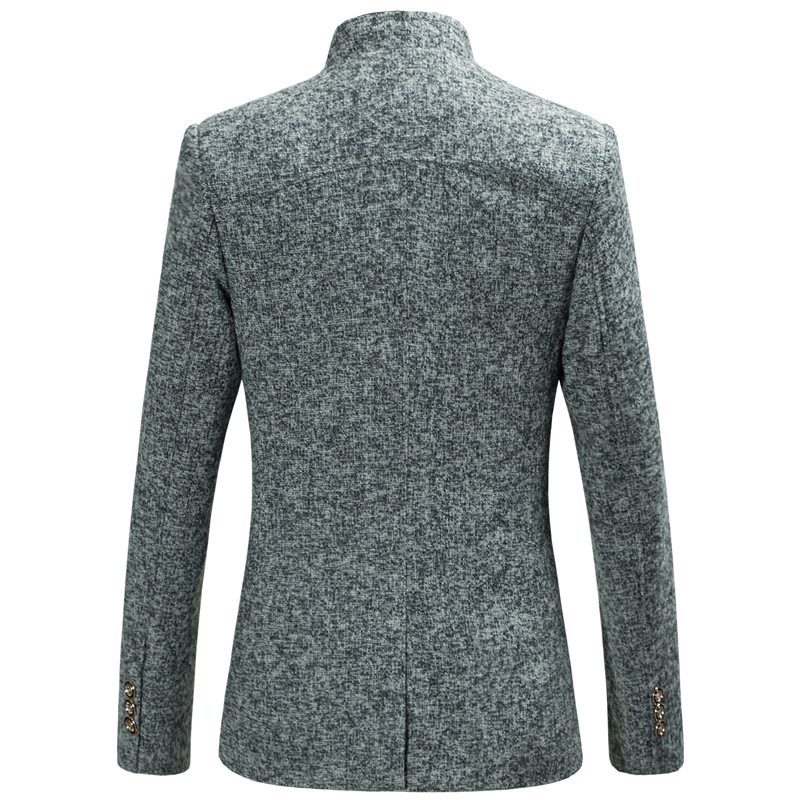 G120Stylish Large Size Men's Suit Set - Autumn Winter Solid Colored Zhongshan Style Jacket with Button Accents