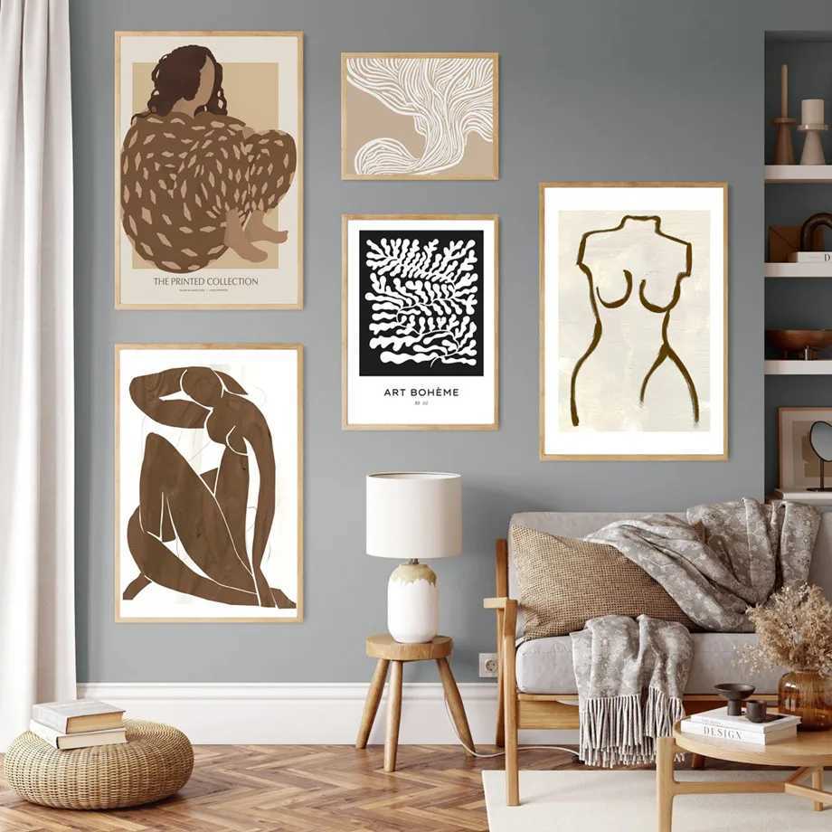 Abstract Beige Vintage Poster Print Picasso Matisse Line Dove Canvas Painting Wall Art Pictures For Living Ro He Decor Y250122