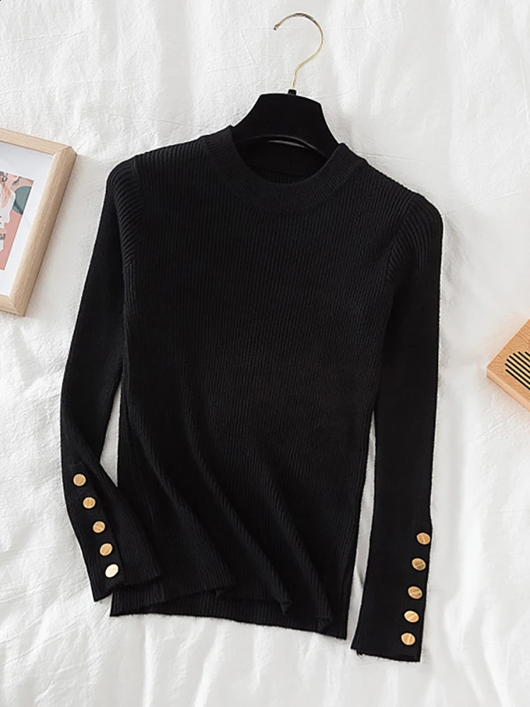 women thick sweater pullovers khaki casual autumn winter button o-neck chic sweater female slim knit top soft jumper tops 250114