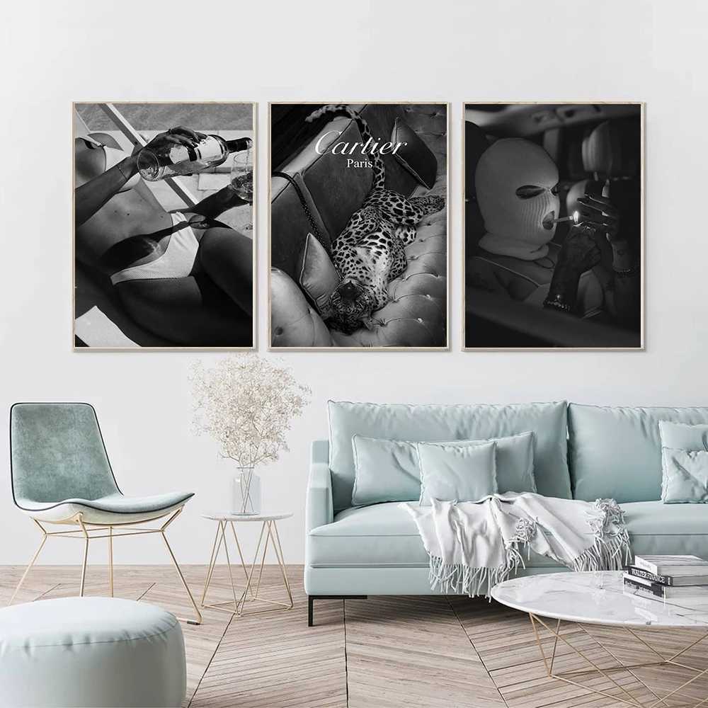 Fashion Sexy Man Wall Art Poster Leopard Dog Art Print Luxury Brand Car Canvas Painting Modern Pictures Living Ro He Decor Y250122