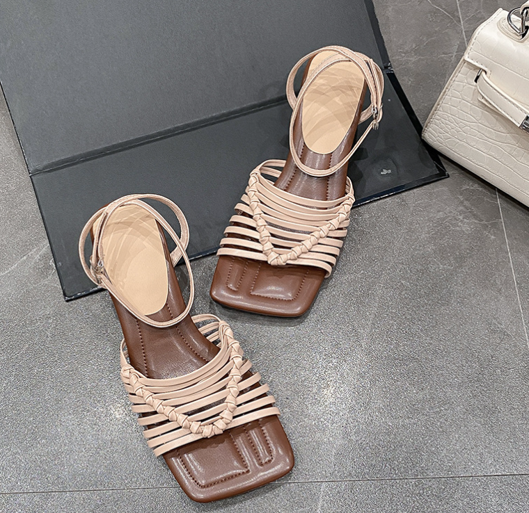 Women Sandals Simple Casual Style Versatile Design Sense High Heel Triple Brown hot Sier Free shipping