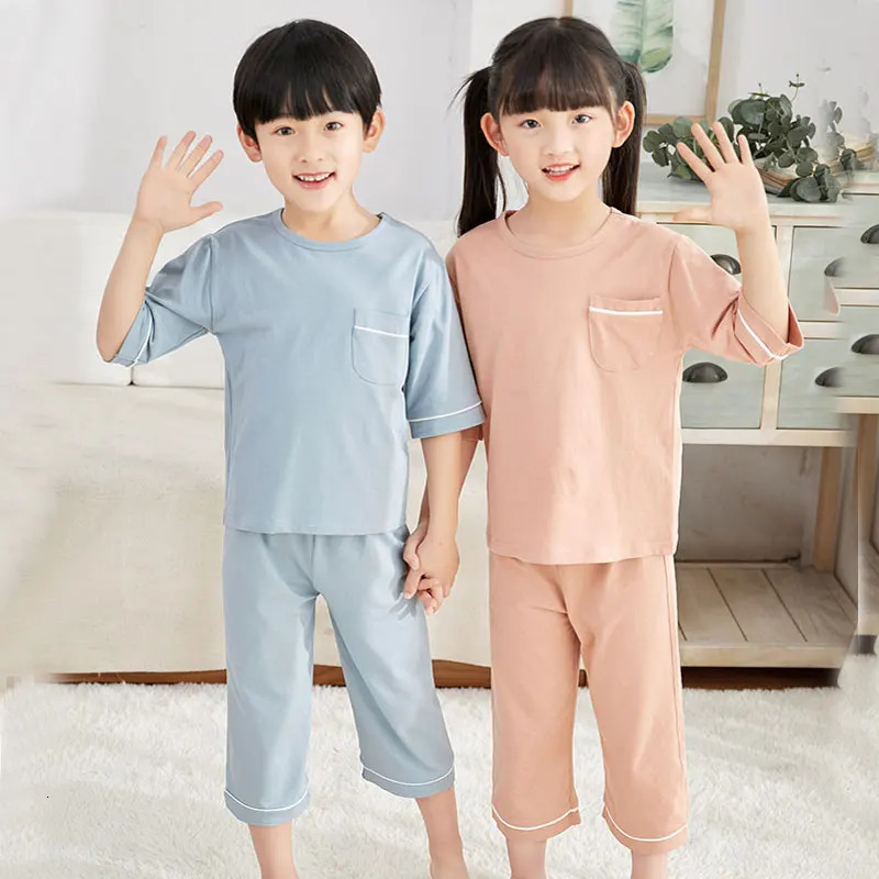 Teenage Boys Girls Pajamas Summer Short Sleeved Childrens Clothing Sleepwear Cotton Pyjamas Sets For Kids 8 10 12 14 16 Years 250121