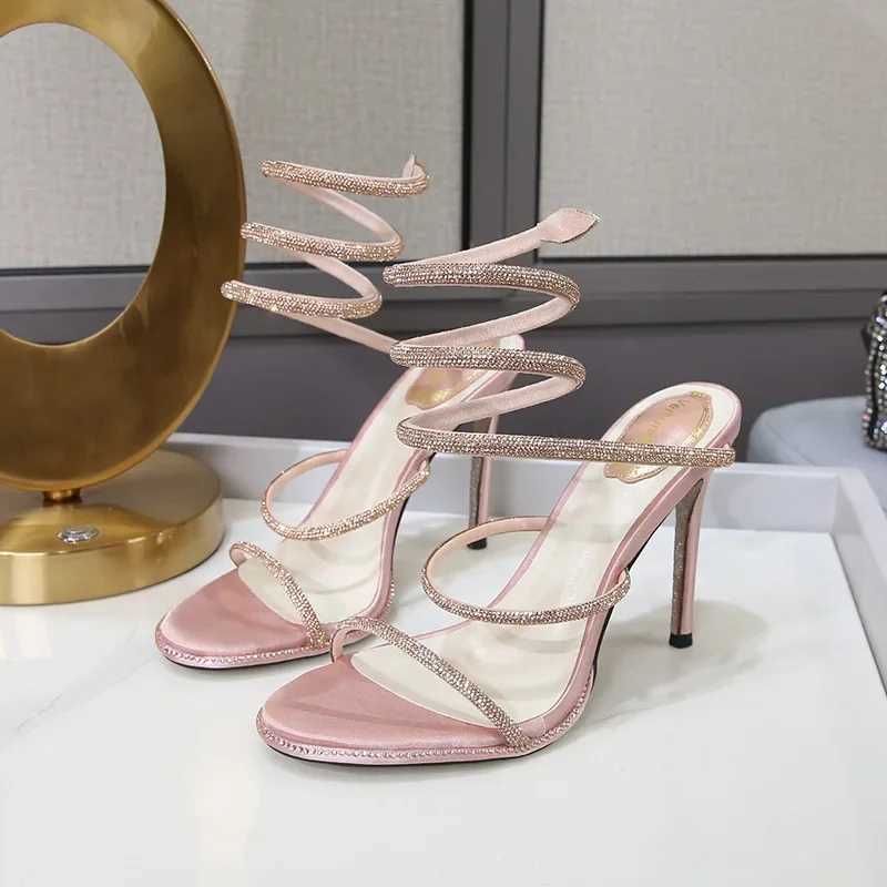2025 Summer Luxurious Sexy Wens Crystal Fashion Snake Wrap Rhinestone High Heel Sandals Party hot Wedding Shoes Z250122