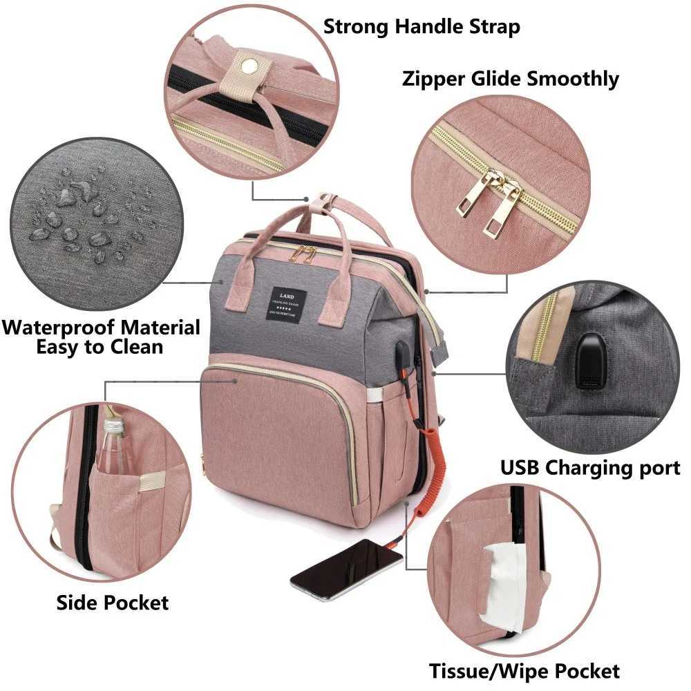 Mommy Bag Lightweight Portable Folding Crib Bed Large-capacity Travel Maternity Bags Baby Backpack Female Mommy Outting BagC250326
