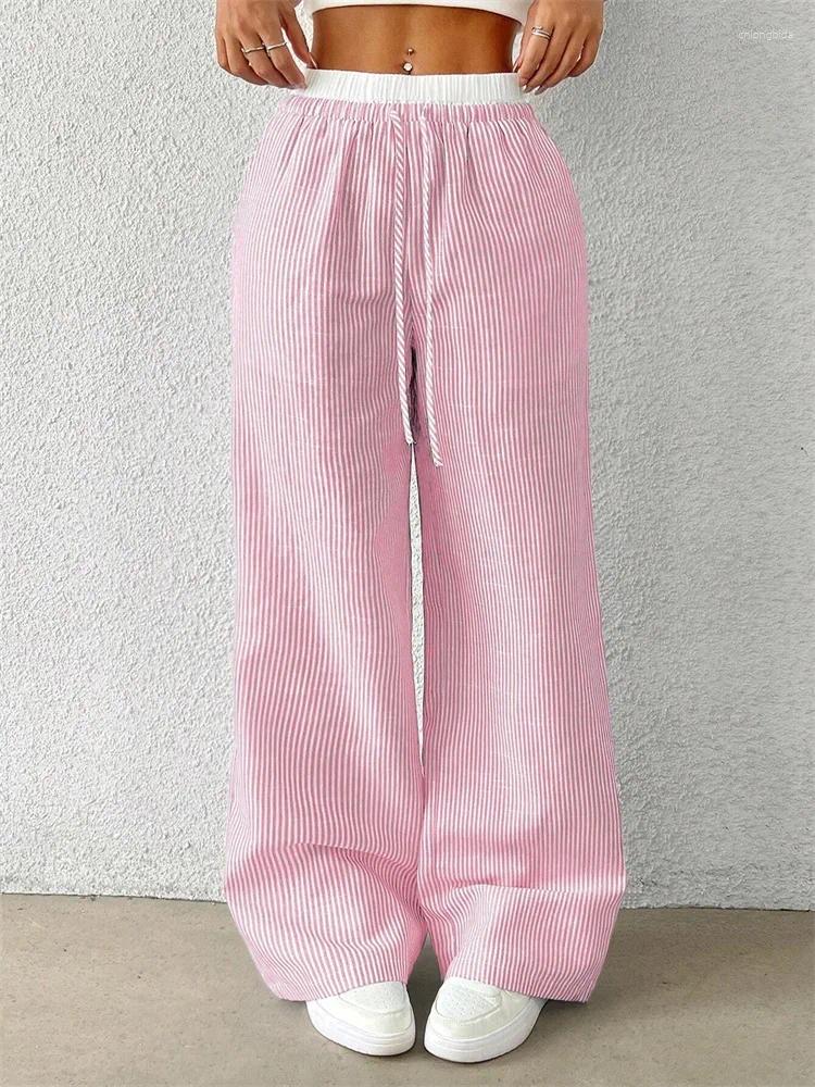 Women's Pants Casual Striped Woven Wide Leg For Women Autumn Winter Stylish Full Length Trousers Y2K Clothes Streetwear