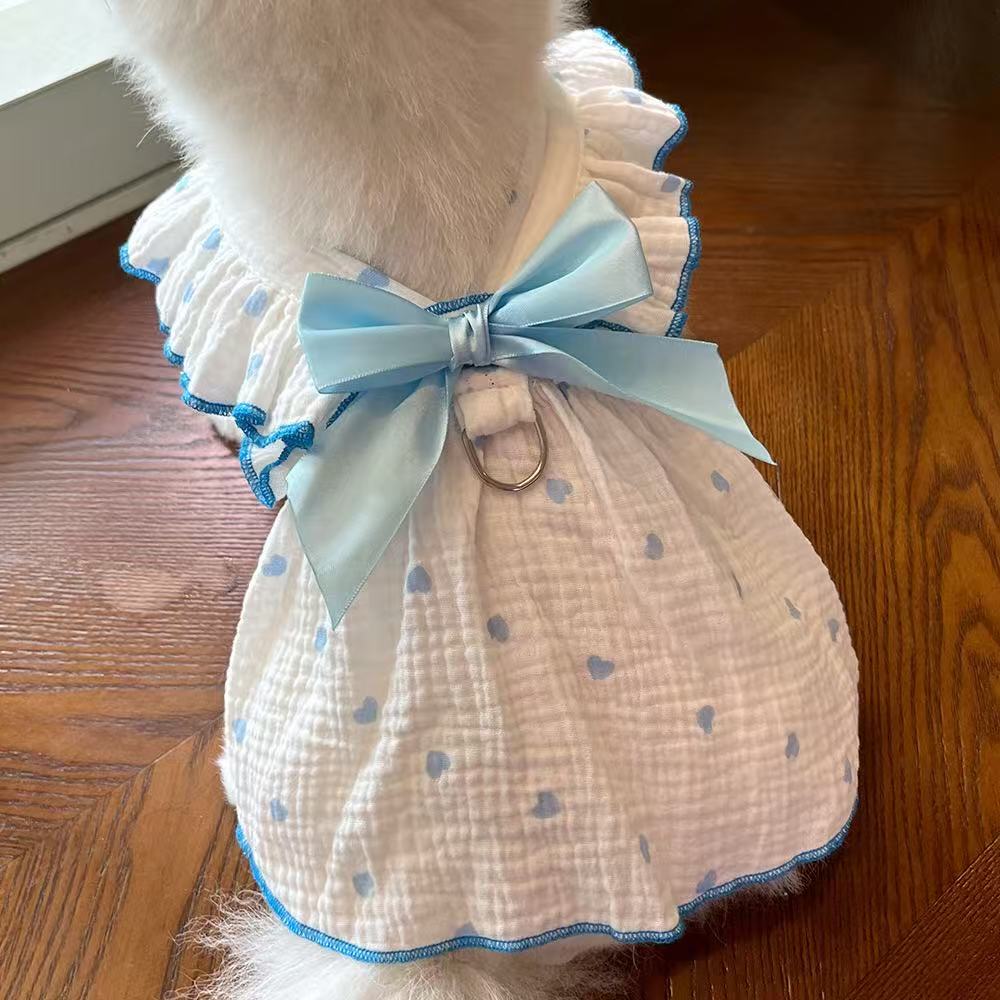 Pet dresses, accessories, clothes for spring and summer dogs, cats, teddy bears, Pomeranians, plush toys, cats, hearts, all cotton fabric