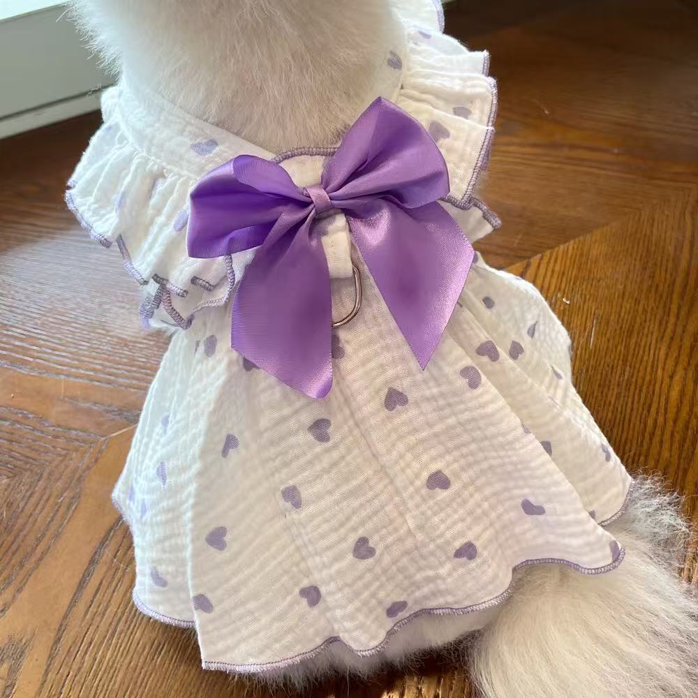 Pet dresses, accessories, clothes for spring and summer dogs, cats, teddy bears, Pomeranians, plush toys, cats, hearts, all cotton fabric