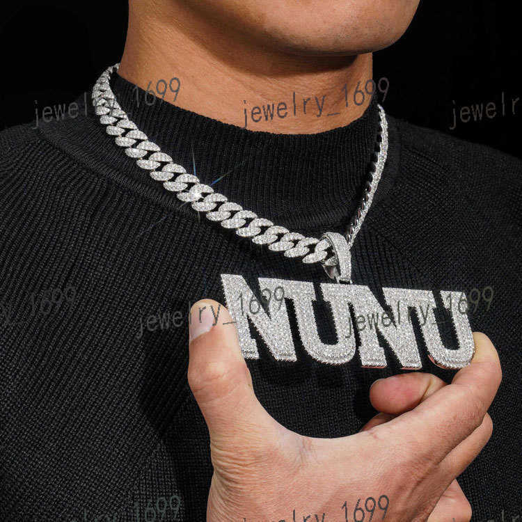 Custom personalized letters numbers name pendant 925 sterling silver Vvs moissanite cuban link chain hip hop men necklace