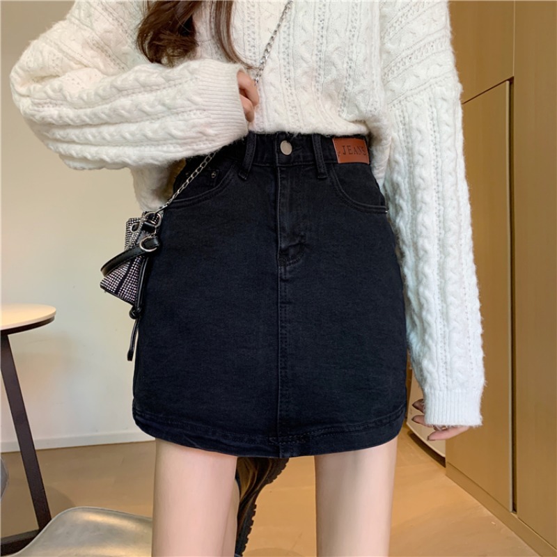 K4135 denim skirt 2021 spring new winter with sweater high waist a-line skirt student hip skirt female