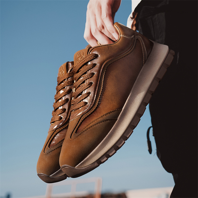 Men Sports Shoes Fashion Simple Design Solid Color Versatile Thick Sole Triple Black Brown Free shipping
