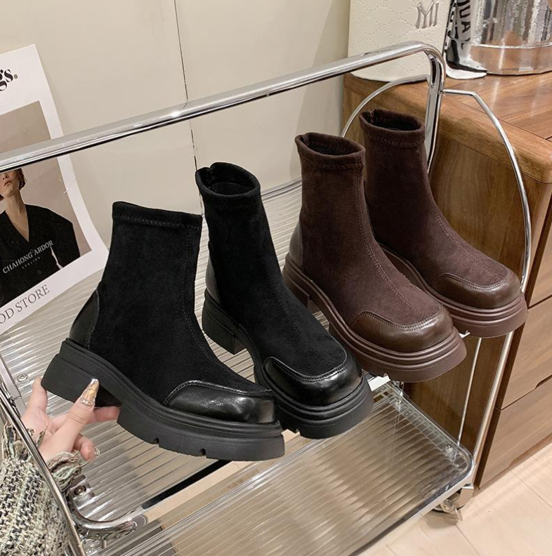 Women Boots Fashion Simple Design Versatile Solid Color High Heel Triple Black Brown fashion