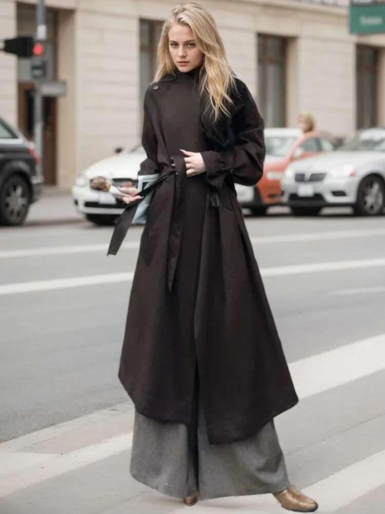 hoodie DEAT Fashion Women's Trench Coat Lace-Up Oblique Buckle Full Sleeve Solid Color Long Version Windbreaker Spring 2025 New 7Ab6884 jacket