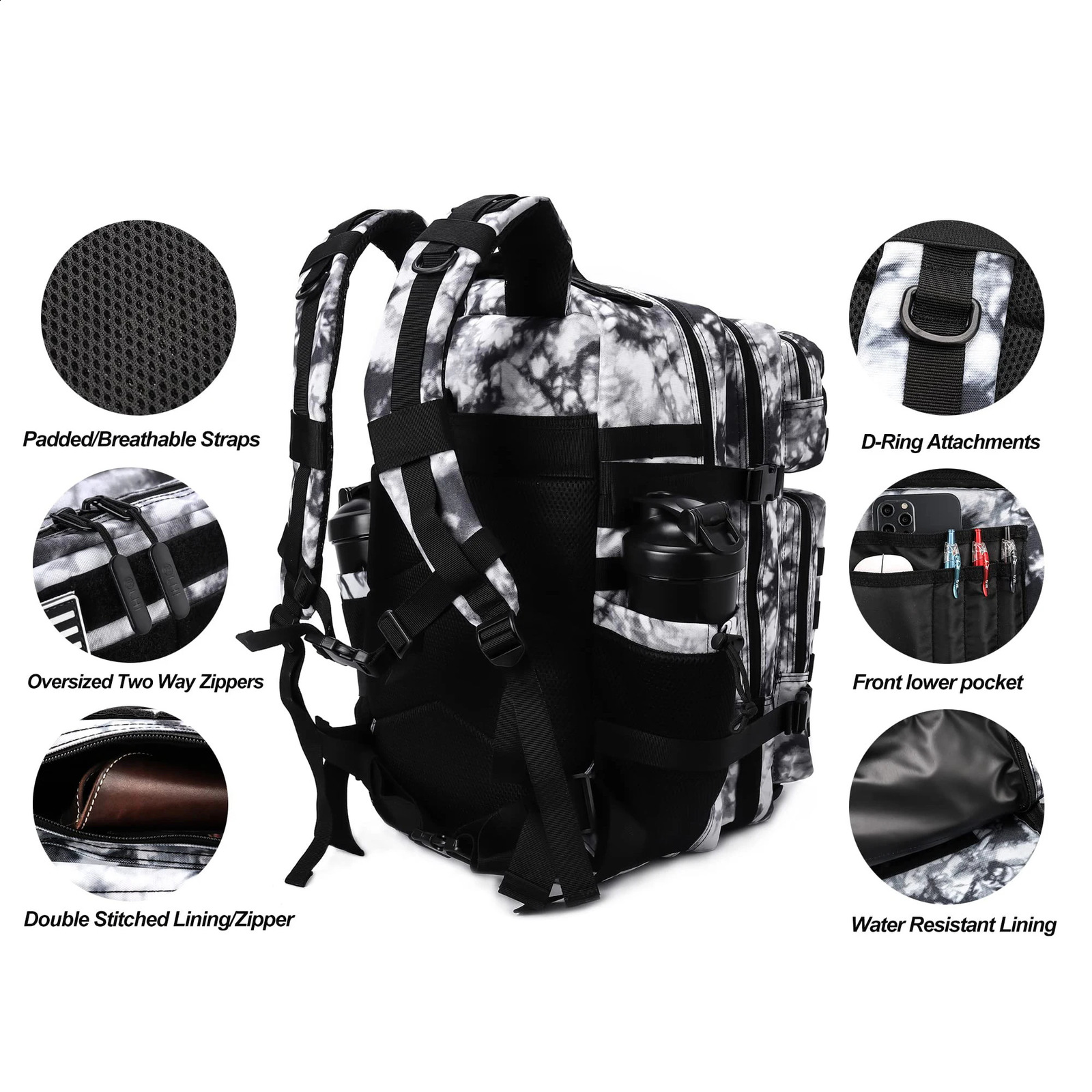 LHI 45L Mens and Womens Tactical Backpack Large Sports Fitness Bag Outdoor Sports Hiking Survival Backpack with Bottle Rack 250109