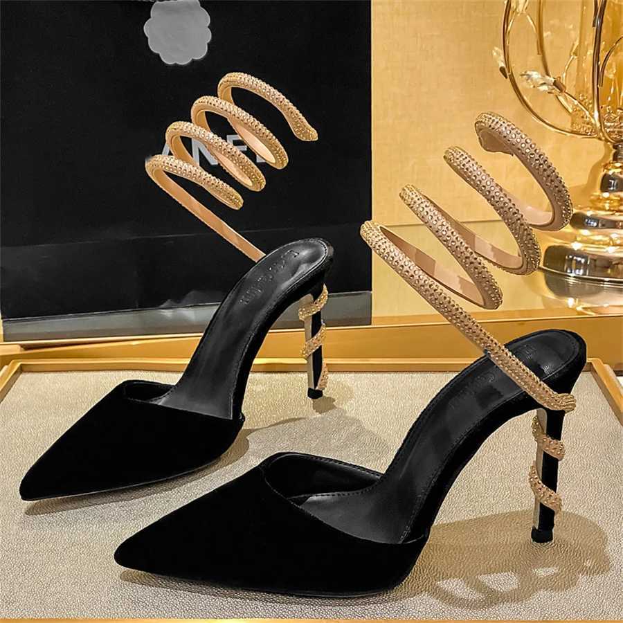 Serpentine Winding Crystal Wen Pumps Sexy Pointed Toe High H Summer hot Gladiator Sandals Designer Ladies Dress Shoes Z250122