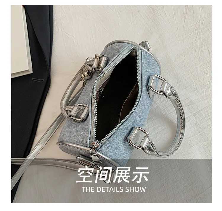 Luxury Designer Beading PU and Denim Patchwork Womens Handbag Casual Crossbody Bag Pillow Tote Y250324