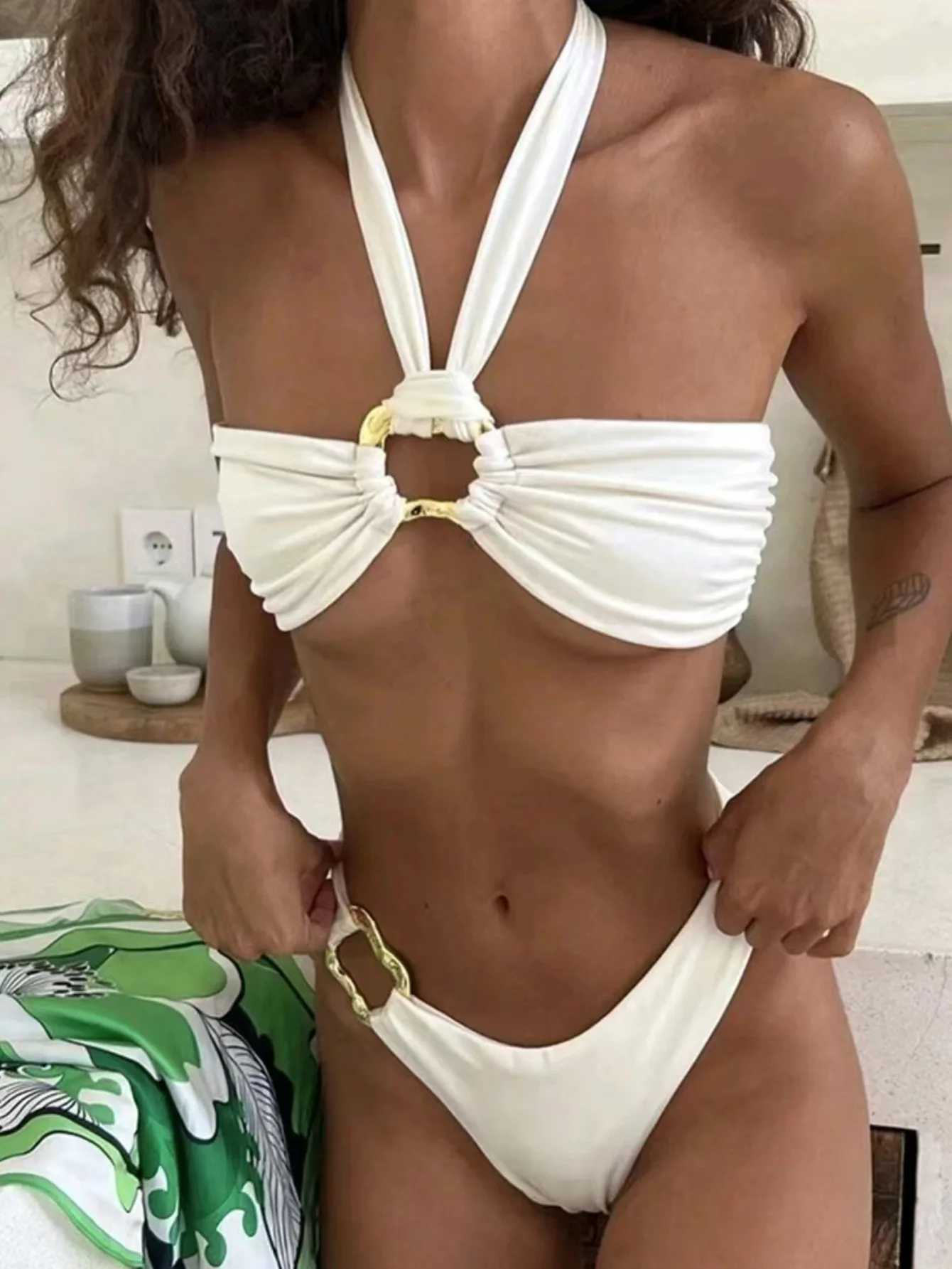 Women's Swimwear Halter Bandeau Bikini Set 2025 New Sexy Swimwear Women Bathing Suit Two Piece Swimsuit Summer Beachwear Biquini H25121
