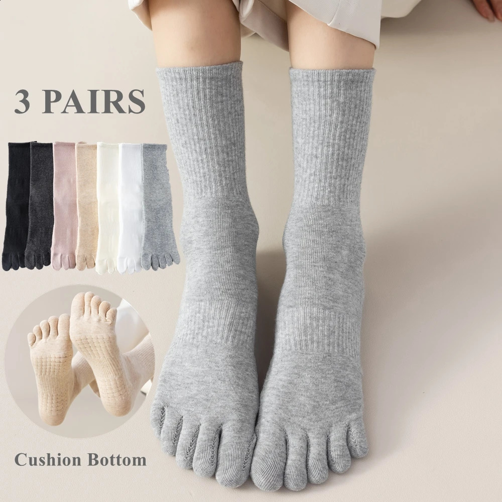 3 Pairs Toe Socks Women Autumn Winter Five Finger Socks Sports Towel Bottom Socks with Separate Fingers High Quality Cotton 250109