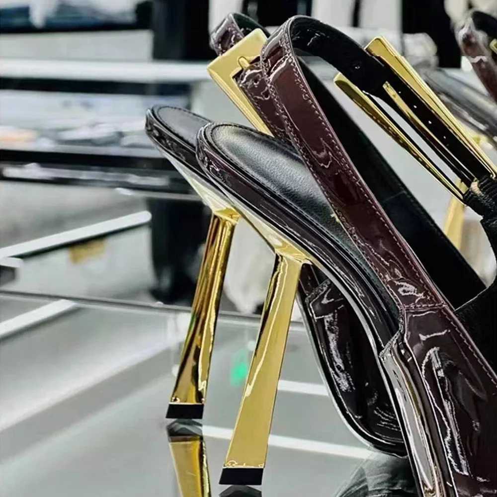 New Autumn 2024 Square Toe Slim Heel Retro Toe Wens Shoes with Patent Leather High-heeled Sandals Z250122