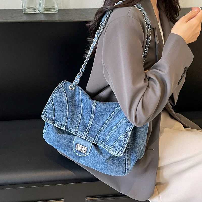 Fashion Luxury Women Washed Denim Canvas Lady Chain Shoulder Strap Messenger Bag Woman Satchel Handbag Purse Hobos Crossbody Bag Y250121