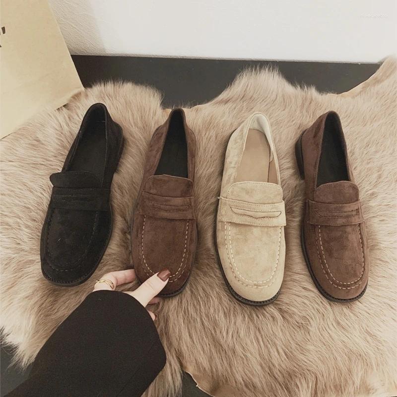 Retro Women Loafers Shoes Spring And Autumn New Style Roman Flat Heel Comfortable Versatile Slip On Cow Suede Women Flat Shoes