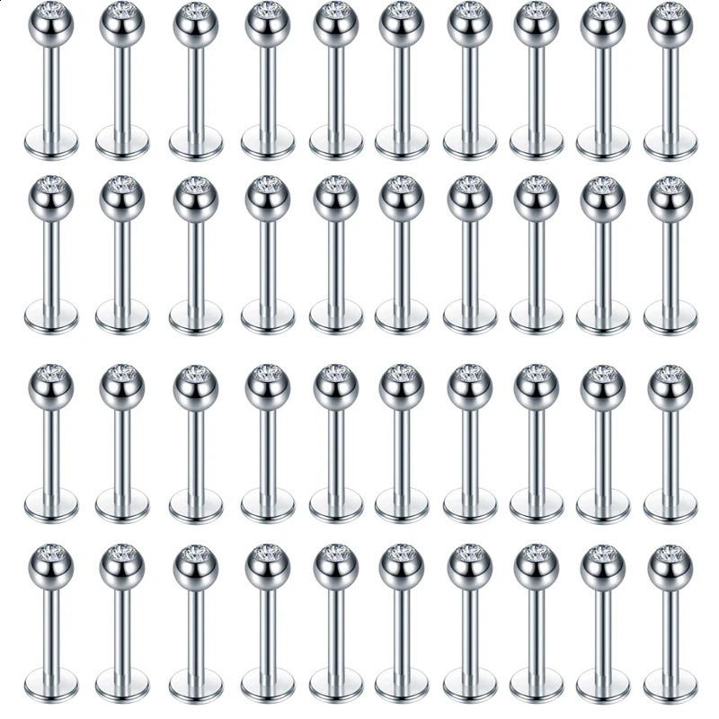 40Pcsset 316L Stainless Steel Labret Ear Studs Lip Rings Set Inlaid Shiny Simple Style Body Piercing Jewelry Gift 250110