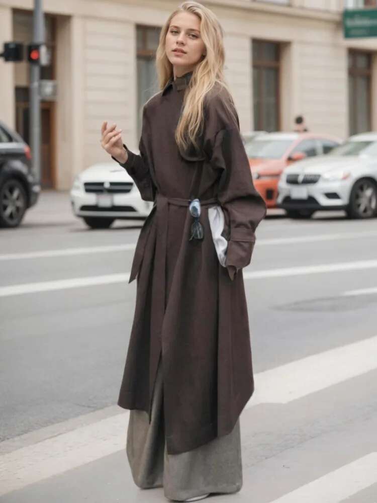 hoodie DEAT Fashion Women's Trench Coat Lace-Up Oblique Buckle Full Sleeve Solid Color Long Version Windbreaker Spring 2025 New 7Ab6884 jacket