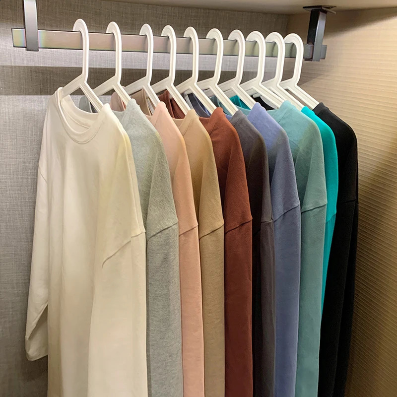 Women Long Sleeve Cotton O-Neck T-ShirtCasual Loose Tops Solid Color Pullover Tee Shirts 250121