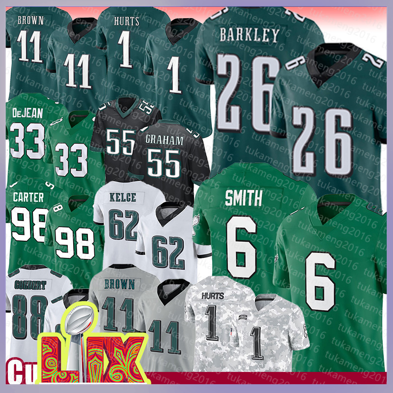 Saquon Barkley Jalen Hurts Football Jerseys DeVonta Smith Man Cooper DeJean Jalen Carter Brown Brian Dawkins Brandon Quinyon Mitchell Goedert Jeremiah